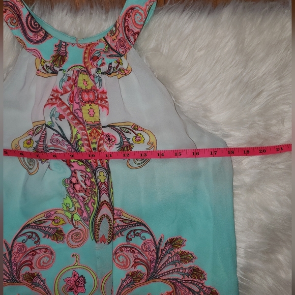 Midnight Doll Teal and Pink Paisley Halter Dress - Picture 6 of 9